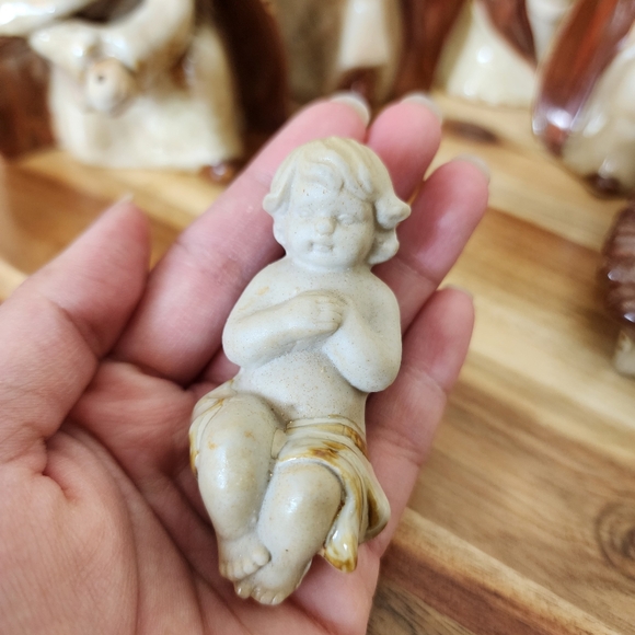 Glazed Ceramic Nativity Scene Set Rustic Minimalist Christmas Decor - Picture 4 of 14